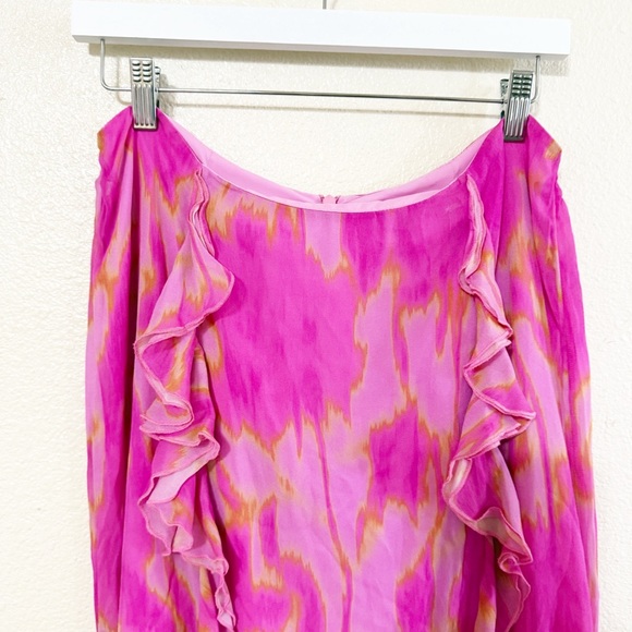 The Wolf Gang Rhapsody Maxi Skirt Candy Haze Frilly High Slit Hot Pink Floral - Picture 7 of 13